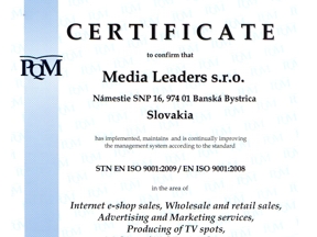 Certifikát kvality EN ISO 9001 - jako důkaz naší kvality